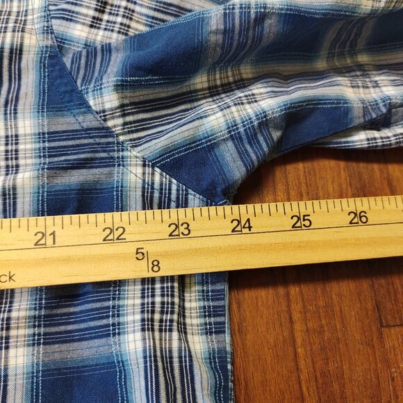 Lucky Brand Men's Large Short Sleeve Button Up Shirt Plaid Blue Gray White - Picture 8 of 8